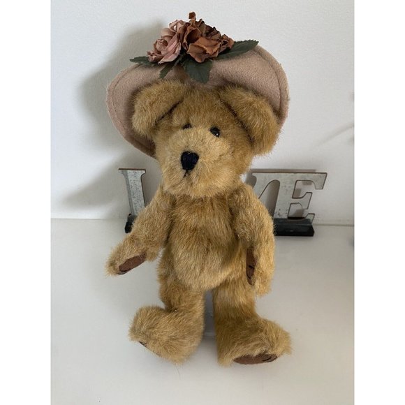 Vtg Boyd’s Bear Teddy Bears w Flowered Hat Floral Posable Farmhouse Cottagecore - Picture 2 of 16